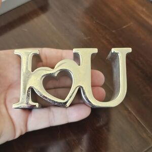 I LOVE YOU Chrome Metal Pop Art Paperweight Sculpture Vtg 70s MCM Steel